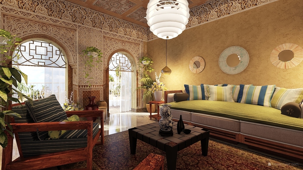 Asian Traditional marrakeche Blue Green Black Beige 3d design renderings