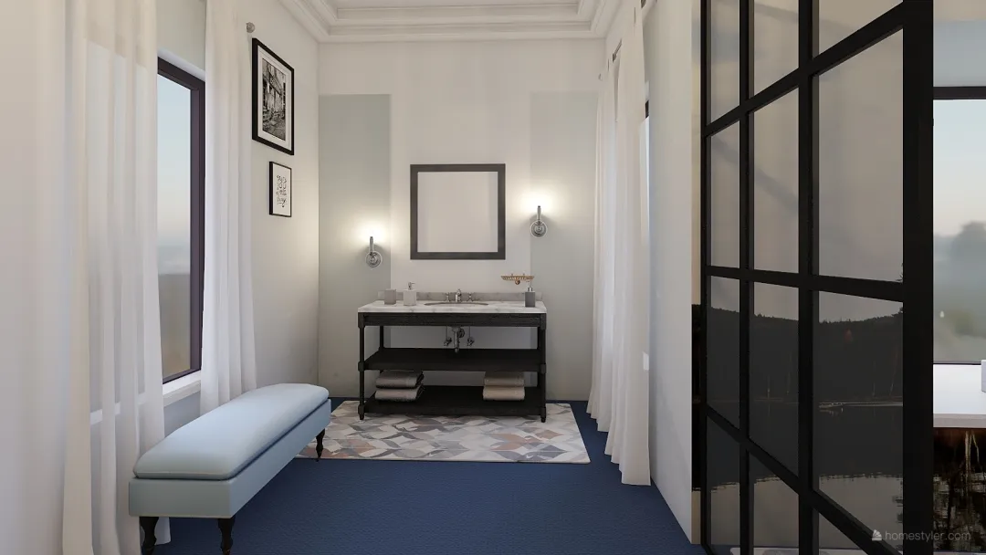 Contemporary Bathroom White Blue 3d design renderings