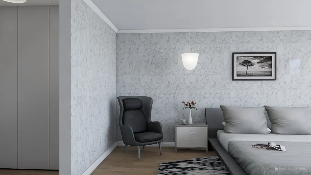 Modern Master bedroom Grey 3d design renderings