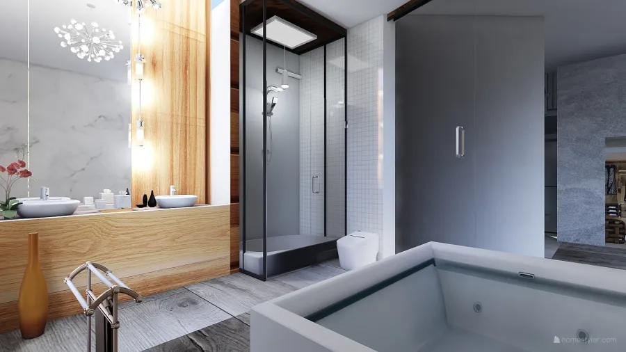 Modern Contemporary Urban Apartment. White Black WoodTones 3d design renderings