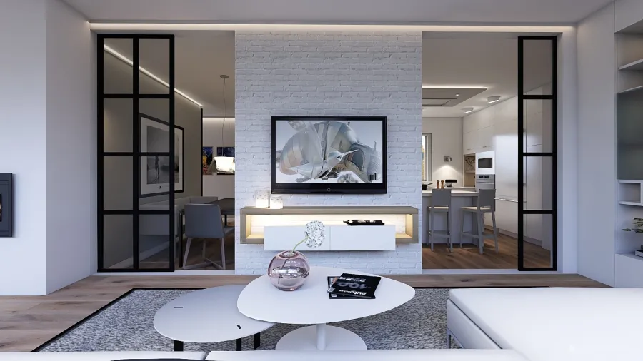 Modern Bauhaus White Beige Living Room 3d design renderings