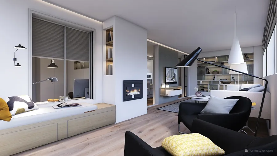 Modern Bauhaus White Beige Living Room 3d design renderings