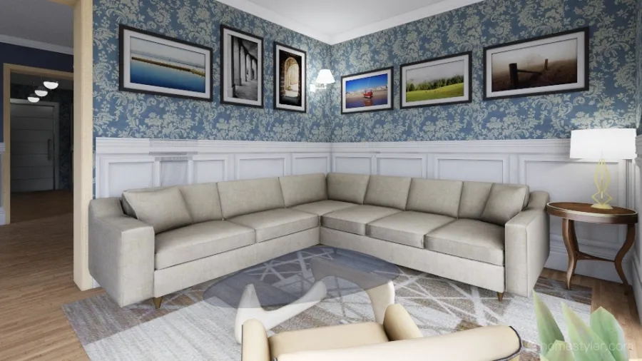 Contemporary Mediterranean casa con veranda White Blue 3d design renderings