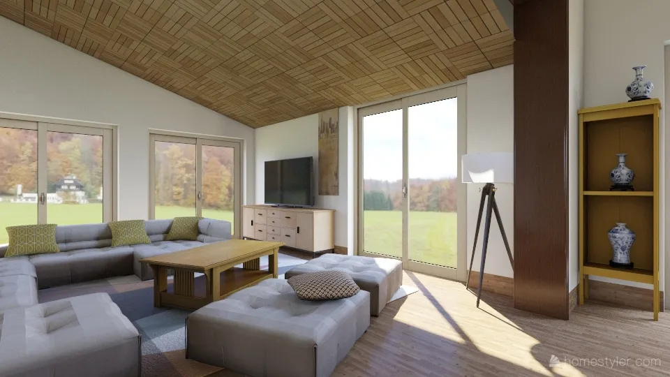 Rustic casa rettangolare Beige WoodTones Yellow 3d design renderings