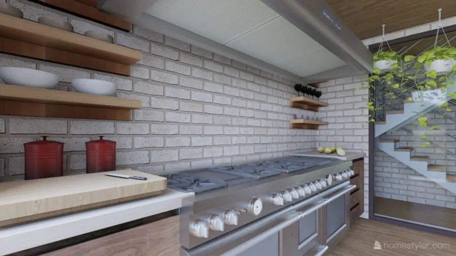 Legno e pietra a vista nella casa restaurata 3d design renderings