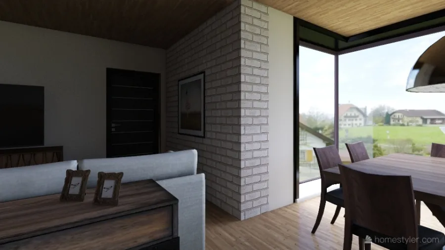 Legno e pietra a vista nella casa restaurata 3d design renderings