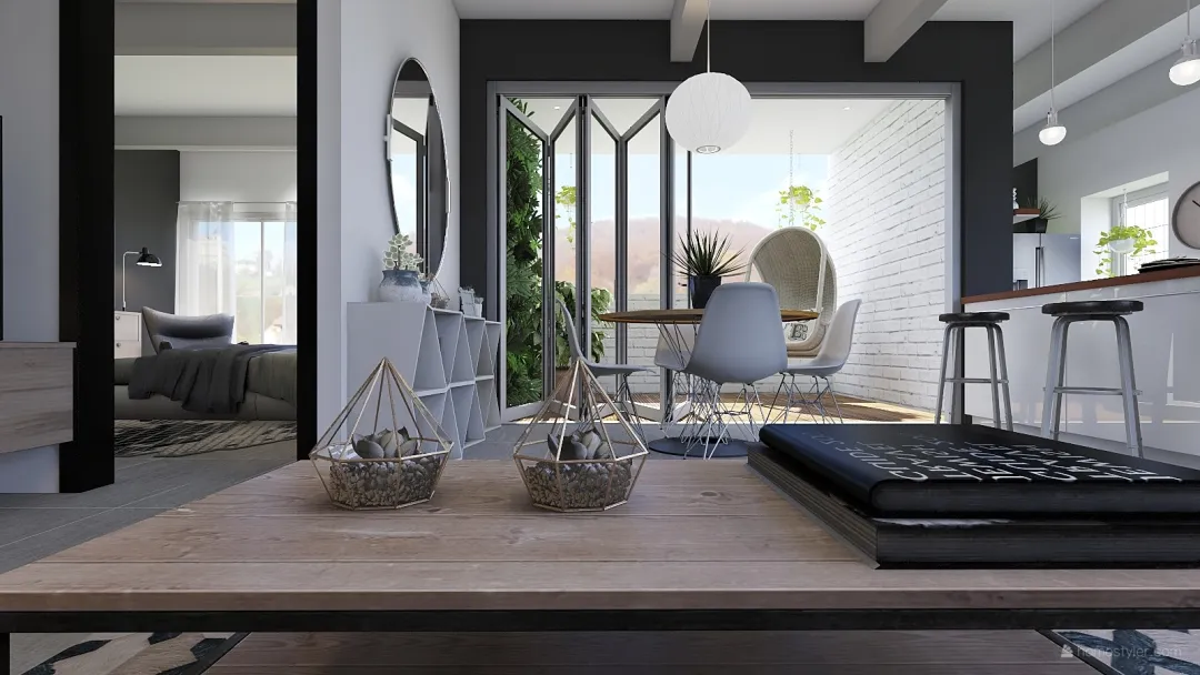 Modern Contemporary Casa para dos! Black White 3d design renderings
