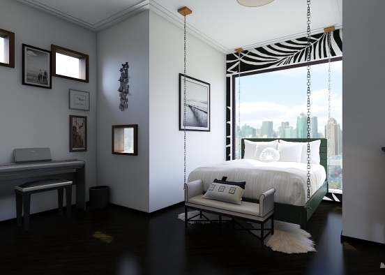 B&W Master Bedroom Design Rendering