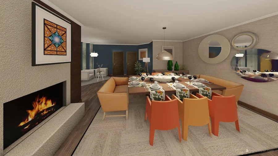 A Retro colorful home 3d design renderings