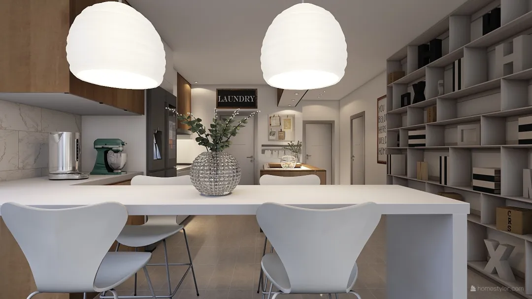 Contemporary Modern Apartamento Pequeño White Beige 3d design renderings