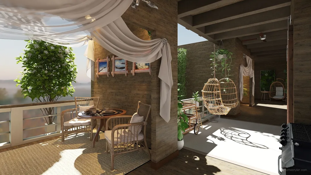 Farmhouse TropicalTheme Sunset Tree House WoodTones Green 3d design renderings