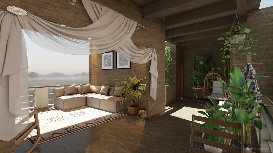 Farmhouse TropicalTheme WoodTones Green Unnamed space 3d design renderings
