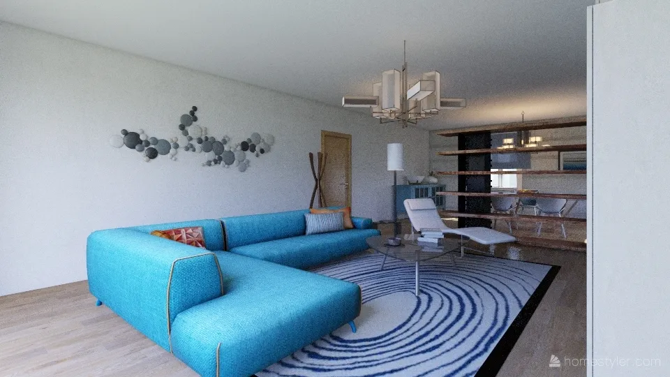 salón comedor tonos azules 3d design renderings