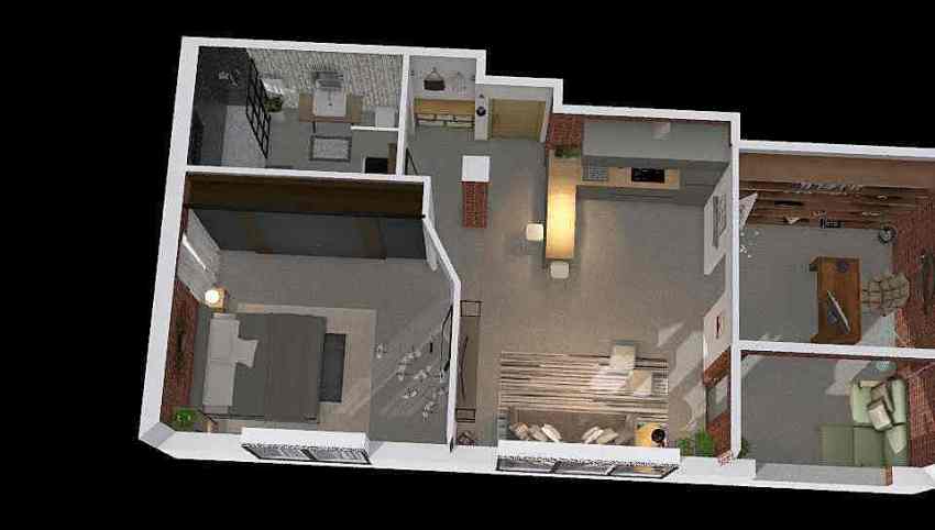 Downtown industrial flat with home office 3d design picture 76.99