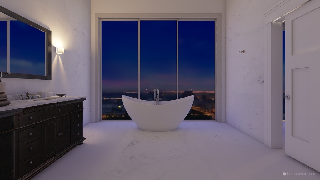 ArtDeco Bauhaus Modern Blue White Black Bathroom 3d design renderings