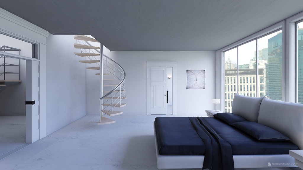 ArtDeco Bauhaus Modern Museum Blue White Black 3d design renderings