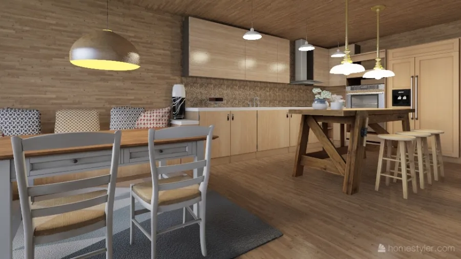 Modern Farmhouse Beige WoodTones ZONA GIORNO 3d design renderings