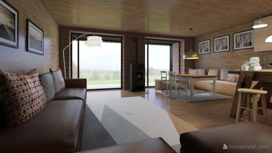 Modern Farmhouse Beige WoodTones ZONA GIORNO 3d design renderings