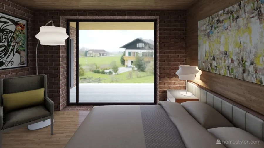 Modern Farmhouse Beige WoodTones Master Bedroom 3d design renderings