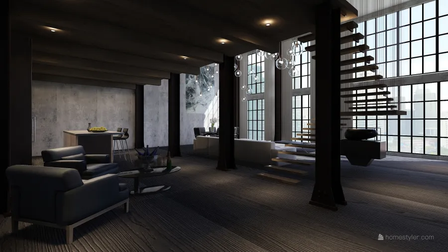 Industrial Modern Bauhaus Black Grey Unnamed space 3d design renderings
