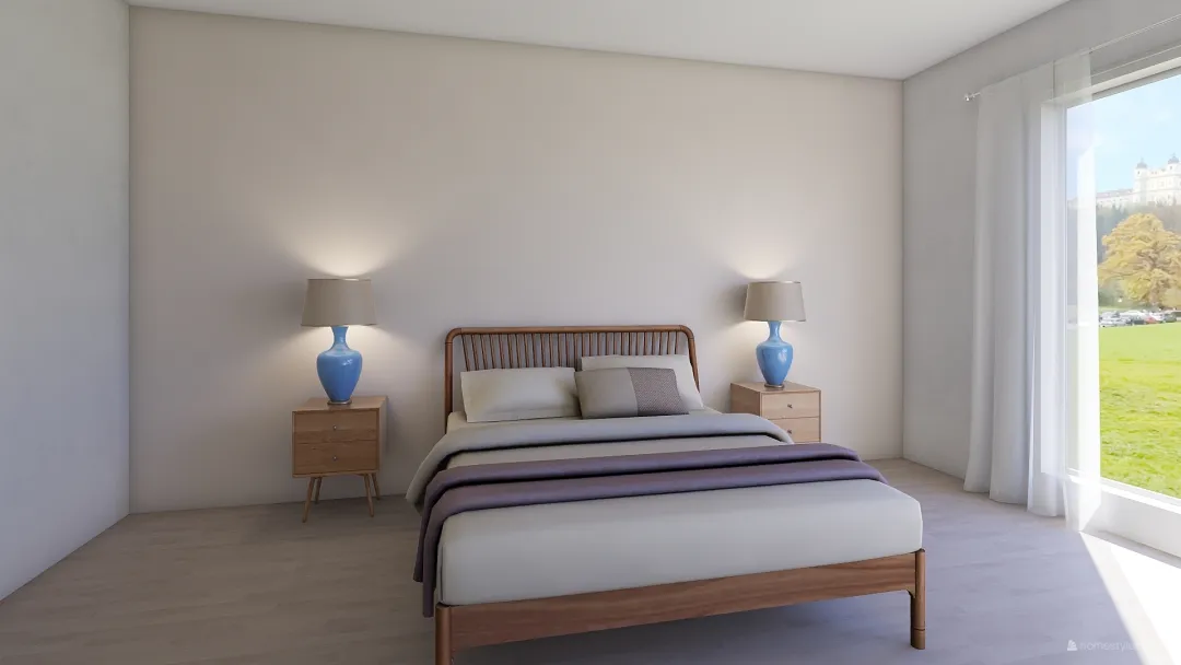 Pink and oak bedroom 3d design renderings