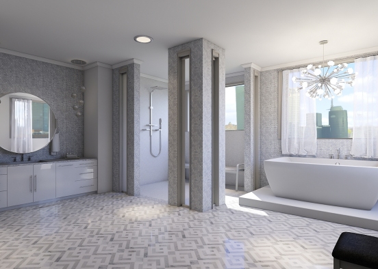 All-White Luxury Bathroom  Design Rendering