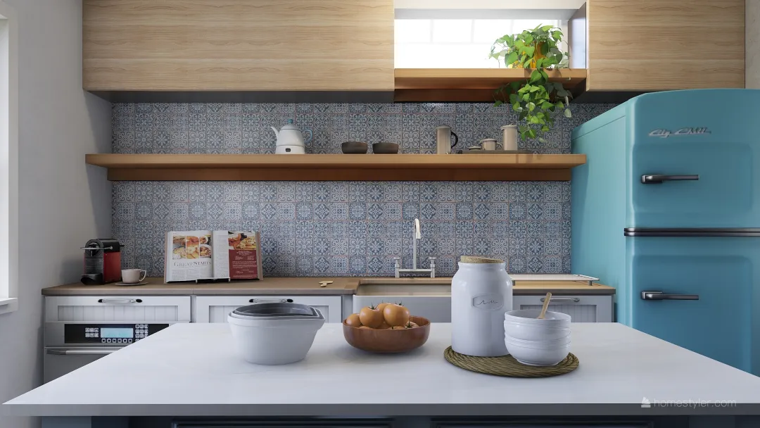 Blue Kitchen 3d design renderings