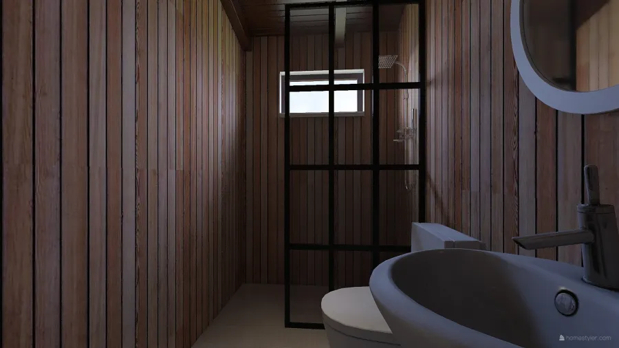 Industrial Modern WoodTones Bathroom 3d design renderings