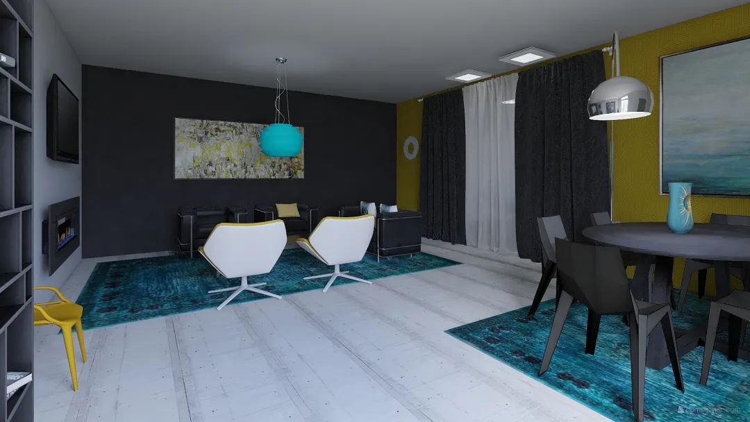 salon negro/gris-amarillos-verdes 3d design renderings