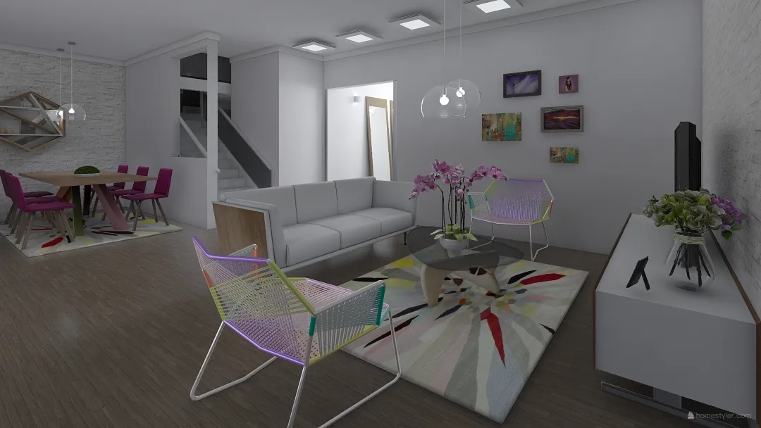 Salon, rosa-verde 3d design renderings