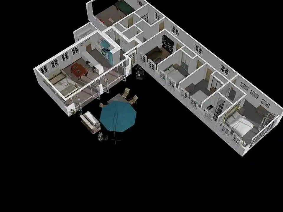 L Shape House 3d design renderings