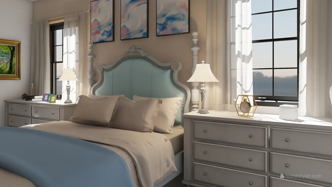 French country guest bedroom 3d design renderings