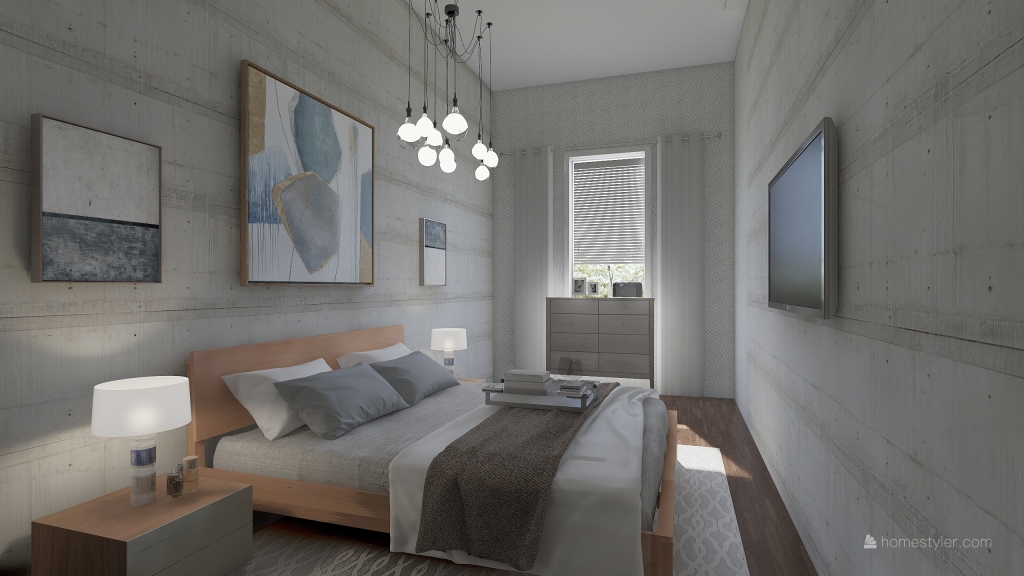 Industrial Beige Bedroom 3d design renderings