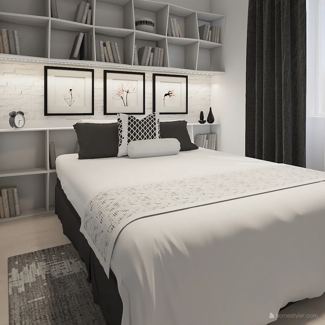 Czarno biała sypialnia 3d design renderings