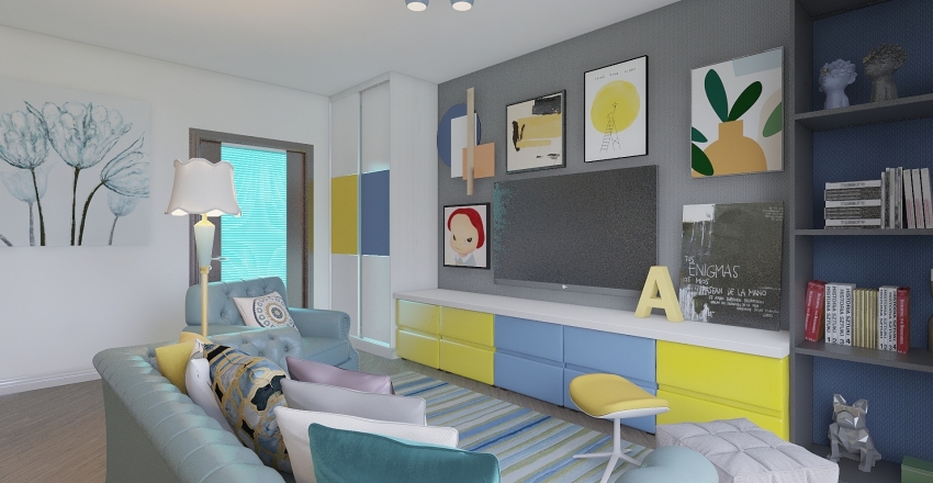 MINI APPARTAMENTO IN GIALLO E BLU Interior Design Render