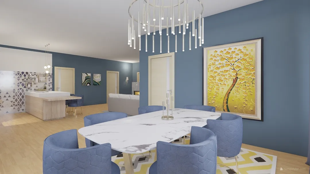Blue & Gold City Appartment 3d design renderings