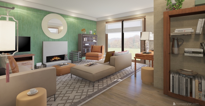 Modern asian living room Interior Design Render