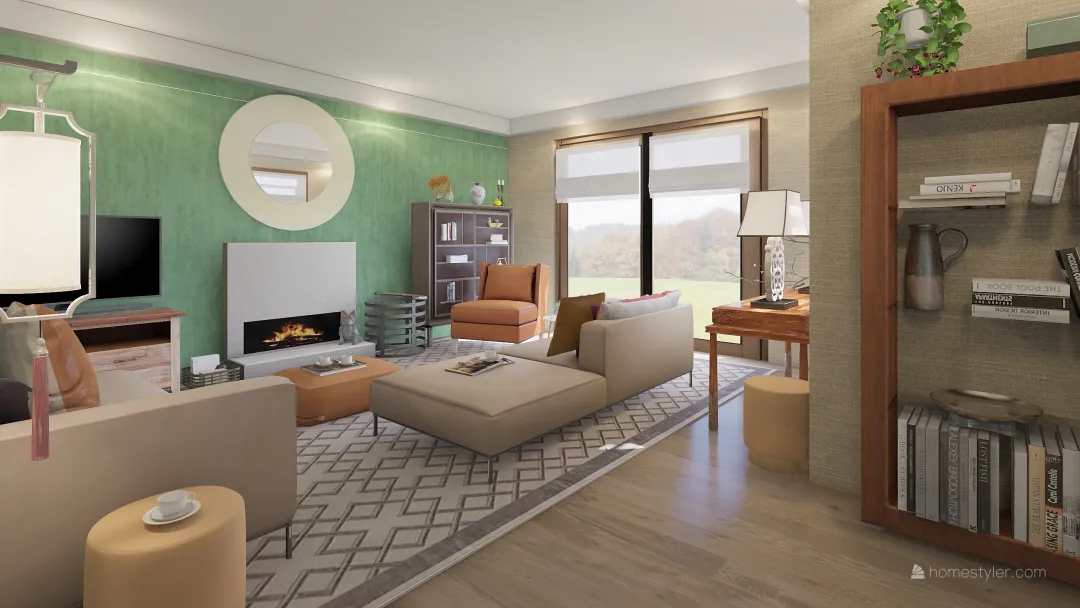 Modern asian living room 3d design renderings