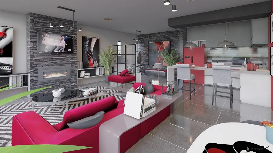 Modern Contemporary Red Grey Black Unnamed space 3d design renderings