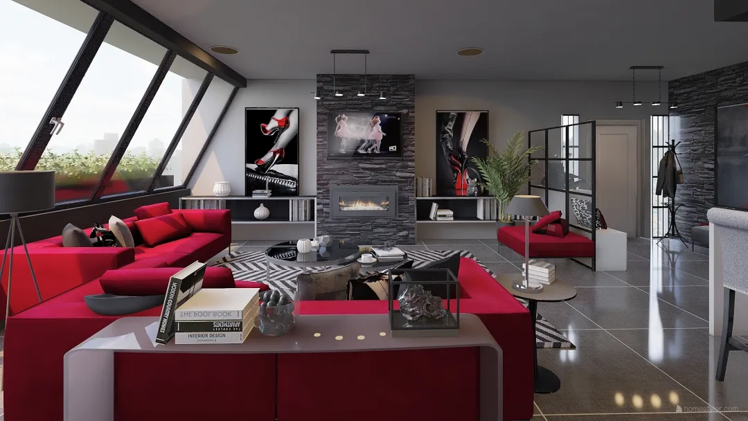 Modern Contemporary Apartamento moderno para fans del rojo. Red Grey Black 3d design renderings
