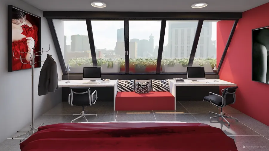 Modern Contemporary Red Grey Black Unnamed space 3d design renderings