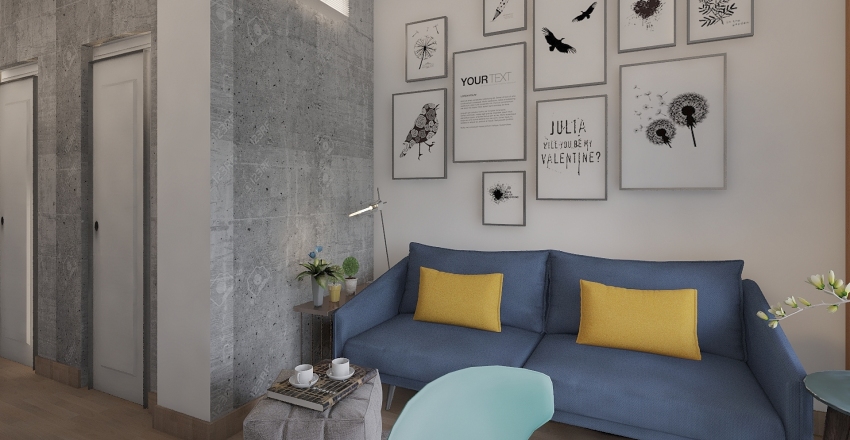 BILOCALE IN GIALLO E BLU Interior Design Render
