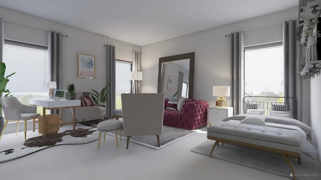 Renee Bedroom/Workspace 3d design renderings