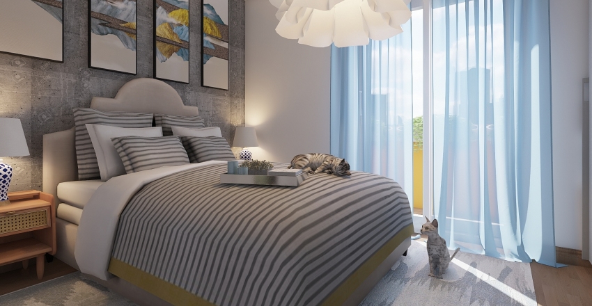 BILOCALE IN GIALLO E BLU Interior Design Render