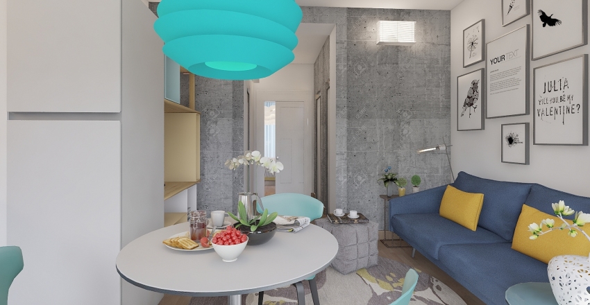 BILOCALE IN GIALLO E BLU Interior Design Render
