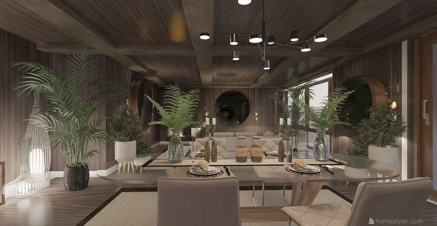 Farmhouse Modern TropicalTheme tropics retreat White Green WoodTones Beige 3d design renderings