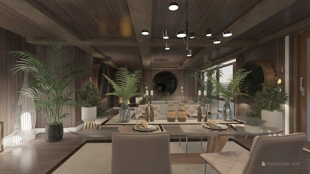 Farmhouse Modern TropicalTheme tropics retreat White Green WoodTones Beige 3d design renderings