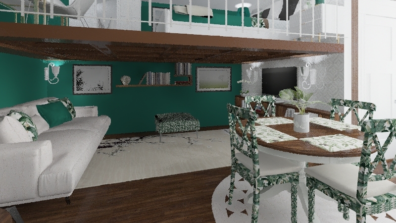 studio flat+mezzanine 3d design renderings