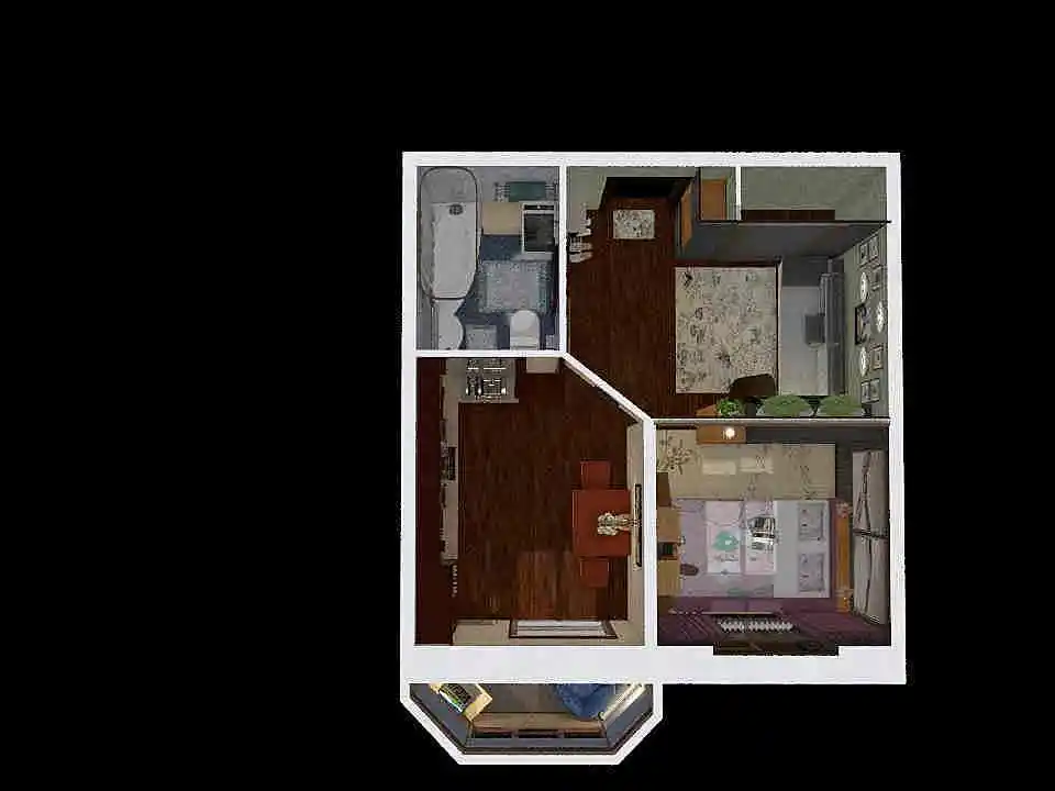 Однокомнатная маленькая квартира 3d design renderings