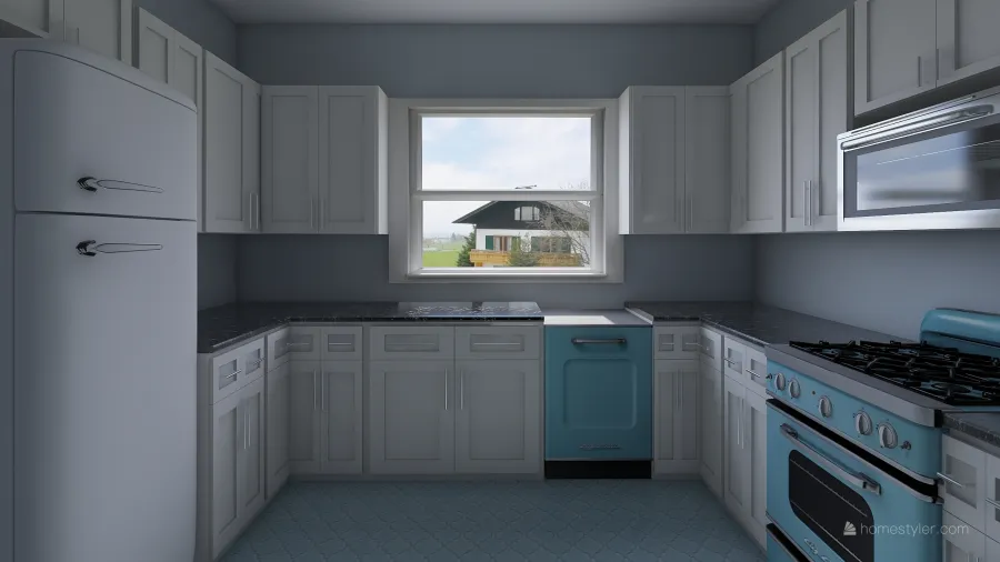 U shaped Kitchen 3d design renderings